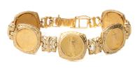 Beautiful Ladies Custom Link Bracelet made of Five American Gold Eagle $5 Gold Coins each 1/10th ozt. in Beautiful 14K Yellow Go