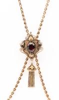 Antique, Victorian Slide Pendant Necklace in 14K Yellow Gold, Cartouche Centered with a Large Faceted Garnet