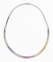 Ladies 14K White Gold and Multi-Color Sapphires Totaling 3.8 Carats in a Choker Style Necklace Delivering a Remarkable Spectrum