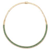 Ladies 14K Yellow Gold 3.5 Carat Emerald and Diamond Choker Style Link Necklace