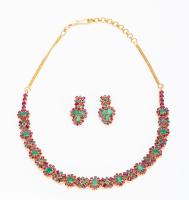 Ladies 22K Yellow Gold, Emerald and Ruby Necklace with Matching Earrings Delivering Dazzling Color