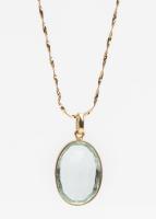 Large Aquamarine Pendant 25 x 17.5 mm in 14K Yellow Gold Bezel with Chain