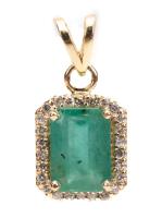 Ladies 14K Yellow Gold, Diamond and 5 Carat Emerald Pendant