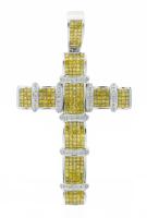 Men's Or Ladies 14K White Gold and Yellow Diamond Cross, Mint New.