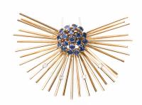 Wonderful Late 50's Early 60's Jet Age 14K Yellow Gold Sputnik Pin with Sapphires and Accent Diamonds