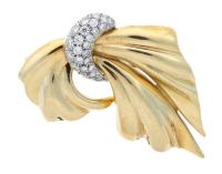 Lovely 18K Yellow Gold and Diamond Pin, An Abstraction of Flowing Fabric