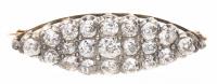 Ladies Dazzling Antique Diamond Pin in a Marquis Shaped Collar Pin. 21 Diamonds all European Cut set in 14K White Gold, Approx 2