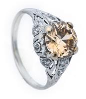 Antique, Old European Cut 1.08 Carat Natural, Light Champagne Diamond Set in Platinum with Single Cut Diamond Accents