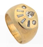 Most Men's or Ladies 14K Yellow Gold and Diamond Ring Boasting a Very Unusual 60's Modern Design