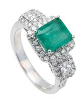 Ladies 18K White Gold Emerald and Diamond Ring