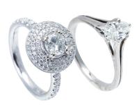 Two Ladies 18K White Gold and Diamond Rings, One Engagement, One Dinner Ring