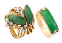 Two 14K Yellow Gold and Jade Rings One with .25 Carats of Accent Diamonds That Bring the Perfect Amount of Dazzle