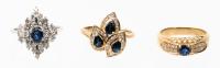 Three (3) 14K Yellow or White Gold Sapphire Rings with Accent Diamonds