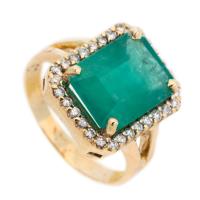 Ladies 14K Yellow Gold, Diamond and 4 Carat Emerald Ring