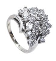 Ladies Lovely 14K White Gold and Diamond Cluster Ring in a Foliate Design.