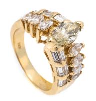 Ladies Wedding Ring in 14K Yellow Gold with a Total of 2.5 Carats; A Combination of Marquis Cut and Baguette Cut Diamonds