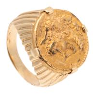 Men's or Ladies 14K Yellow Gold Ring with 22K Yellow Gold Replica Stater of Alexander I of Epirus Known as Alexander Molossus