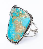 Dramatic Single Turquoise Cuff, Exceptional Beauty with a Discrete Sterling Silver Bezel by Herbert Tsosie