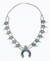 Lovely Petite Point Squash Blossom Necklace by Felix and Mary Ann Chavez in Lovely Sky Blue Turquoise