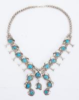 Gleaming (Smaller Sized) Squash Blossom Necklace of Fine Quality and Beautiful Turquoise