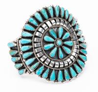 Premium Sterling Silver Petite Point Turquoise Cuff with Exceptionally Well Matched Kingman Turquoise Stones by Tia Long