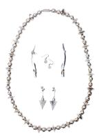 Beautiful Sterling Silver Bead Necklace and Three Pairs of Sterling Silver Earrings Distinctly Different