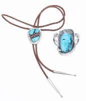 Petite Bolo Tie with Beautiful Sky Blue Turquoise Matched with a Stunning Cuff Having a Large Turquoise with Equally Gorgeous To