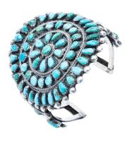 Navajo Petite Point Turquoise Cluster Bracelet, Beautiful Combination of Turquoise Ranging from Greens to Blues