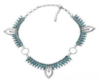 Contemporary Sterling Silver Necklace with Traditional Zuni Petite Point Turquoise