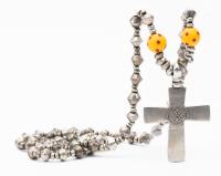 Unusual and Heavy Men's Cross in Silver. The Cross is 70% Silver the Heavy Bead Chain at 35-40% Silver