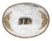 Large Hand Tooled Sterling Silver and Brass Belt Buckle of Considerable Size and Weight Made by Diablo