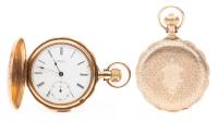 Ladies 19th Century 14K Yellow Gold Elgin Pocket Watch in Deluxe Double Hunter Style Case