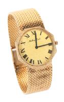 Gentleman's 14K Yellow Gold Mathey-Tissot Watch and Mesh Bracelet Band. Original Case, Paper Inserts and Seal