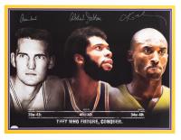 Rare Kobe Bryant, Jerry West and Kareem Abdul-Jabbar Signed Poster. "They Who Endure Conquer" Exceptional Provenance JSA Authent