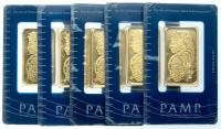 5-piece lot of Pamp 1 Ounce 999.9 Fine Gold Ingots