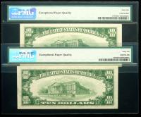 Pair of $10.00 Silver Certificates in PMG 66 EPQ - 2