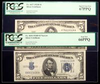 Pair of Gem Quality $5.00 Silver Certificate Notes