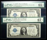 Pair of Gem CU 1928-B, $1 Silver Certificates