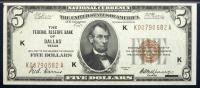 1929, $5 Federal Reserve Bank Note