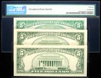 3-piece lot of Gem Crisp Unc $5.00 Federal Reserve Notes - 2