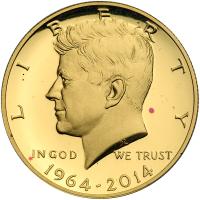 2014-W. 50th Anniversary Kennedy Half Dollar Gold 3/4 ozt Proof Coin