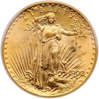 1908 $20 St. Gaudens. No Motto