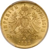 Austria. 8 Florins-20 Francs, 1892 - 2