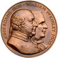 1900. John Adams and William McKinley Mint Bronze Medal 44 mm