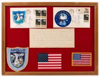 Apollo 10: Flown Flag and Patch Presentation Assembled by Clark McClelland Including 2 Crew Signed Covers with Printed Notes & P