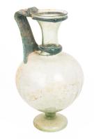 Two-Toned Roman Tall Single Handle Bulbous Jug in Pale Green with Striking Dark Green Handle and Rings