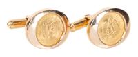 Very Handsome Pair of Cufflinks Each Having One Mexican 2 Peso Gold Coin Set in 14K Yellow Gold Bezel and Hardware