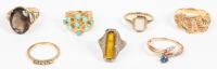 Seven (7) Striking Ladies 10K Gold Rings. One is Mint, Unworn and Quite Beautiful in Rose and Yellow Gold Celebrating Grape Harv