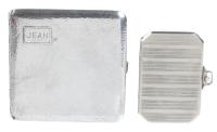 Ladies Elegant Rectangular Sterling Silver Compact with Beautiful Art Deco Detailing and a Hammered Finished Cigarette Case, Thi