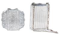 Two Antique Sterling Silver Accessories for the Lady. Mirror and Compact and a separate Powder, Blush and Small Cigarette Case